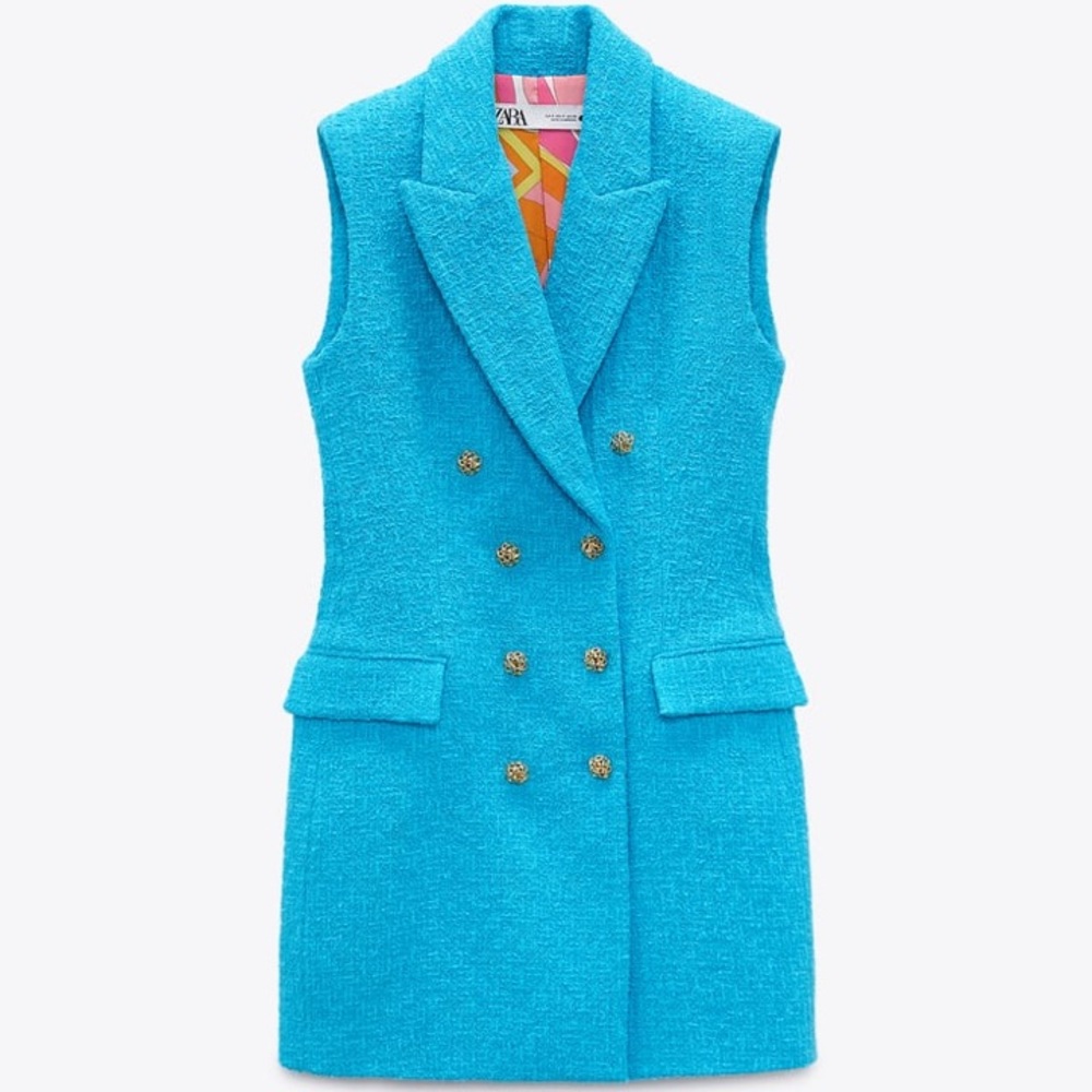 Zara Turquoise Textured Vest Dress